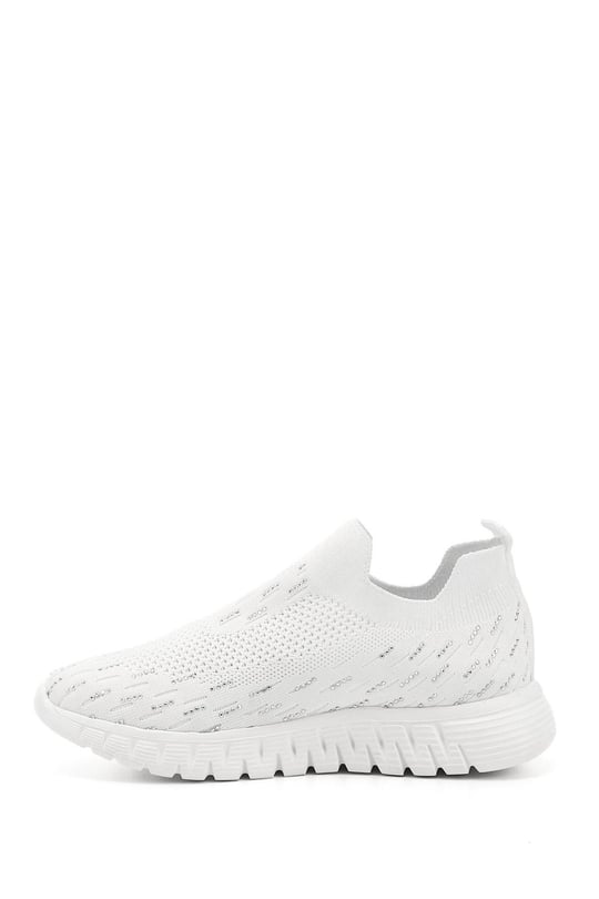 Women's White Knitted Comfort Sneakers with Stoned Memory Foam Insoles