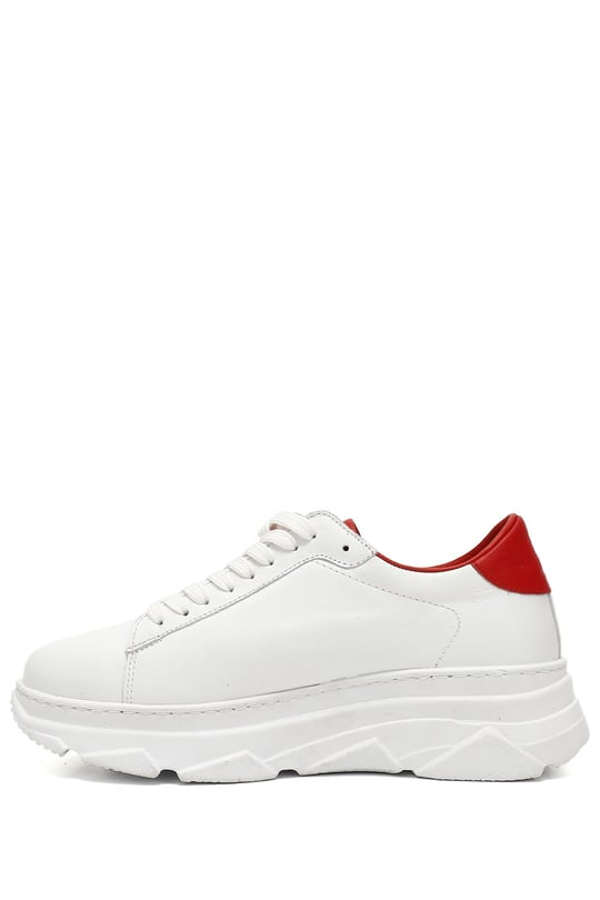 Kadın BEYAZA KIRMIZI Bağcıklı Dolgu Taban Hakiki Deri Sneaker