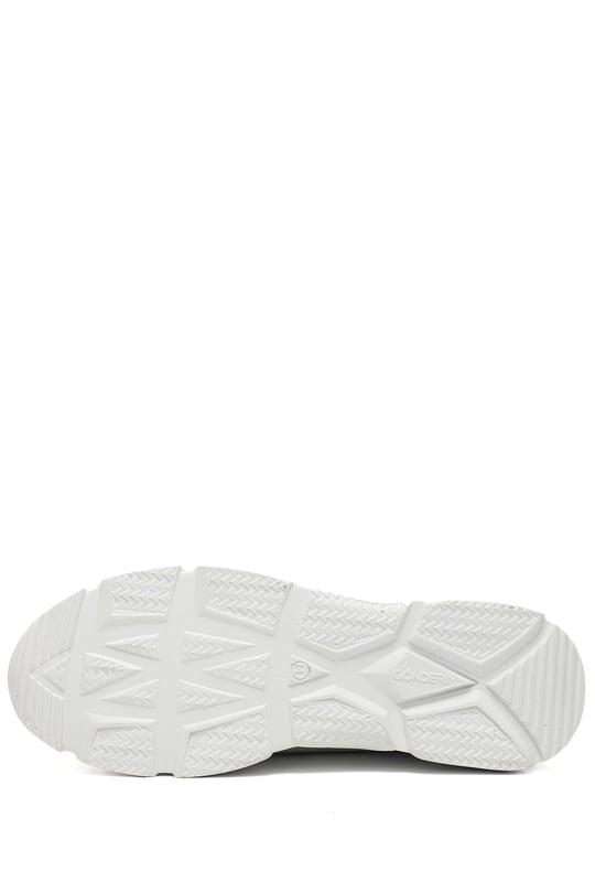 Kadın Beyaza Mavi Bağcıklı Dolgu Taban Hakiki Deri Sneaker