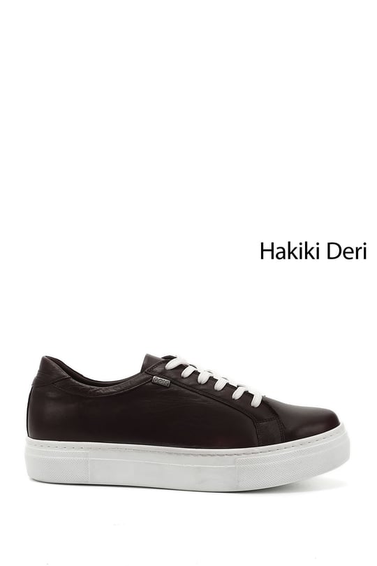 Kadın Bordo Antik Bağcıklı Dolgu Taban Hakiki Deri Sneaker