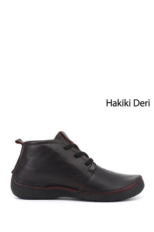 Kadın Bordo Antik Bağcıklı Hakiki Deri Comfort Bot