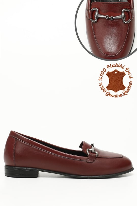 Women Bordeaux Antique Genuine Leather Buckled Ballet Flats