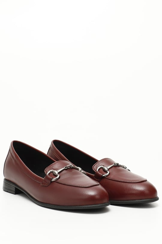 Women Bordeaux Antique Genuine Leather Buckled Ballet Flats