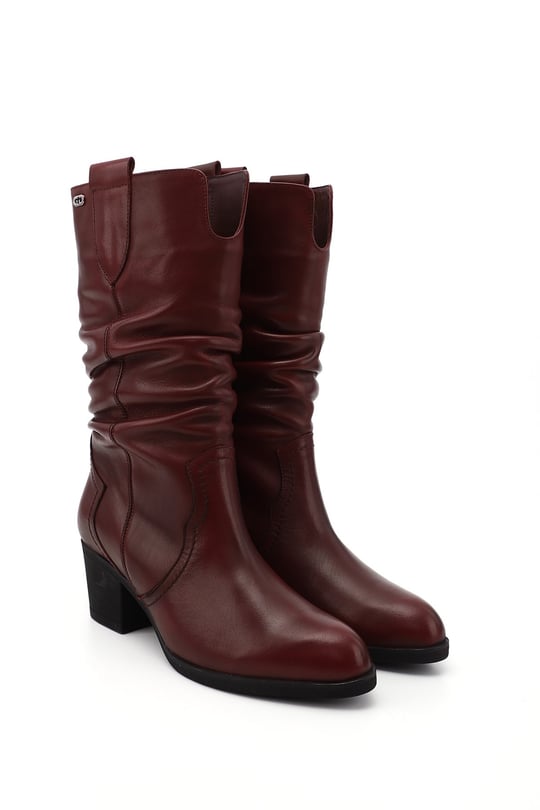 Women's Burgundy Antique Thick Heeled Gusseted Genuine Leather Boots