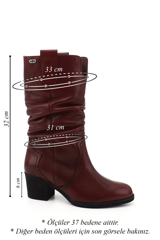 Women's Burgundy Antique Thick Heeled Gusseted Genuine Leather Boots