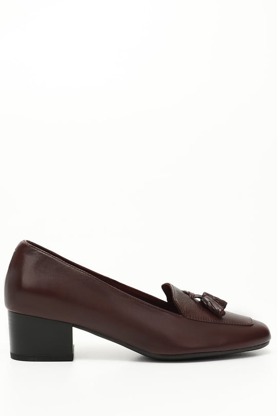 Kadın Bordo Antik Küt Burun Kısa Kalın Topuklu Hakiki Deri Ayakkabı