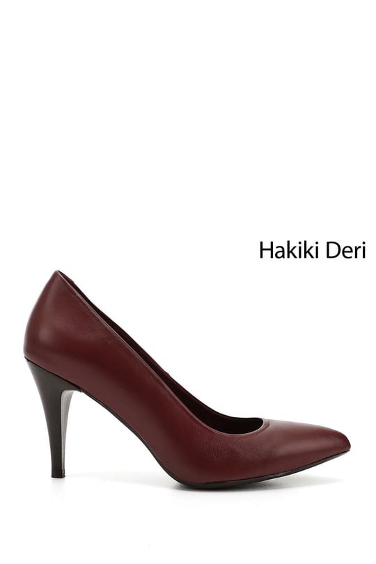 Kadın Bordo Antik Sivri Burun İnce Topuklu Hakiki Deri Stiletto