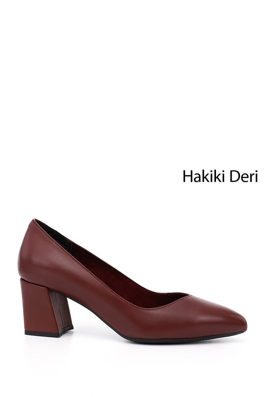 Kadın Bordo Antik Sivri Burun Orta Kalın Topuklu Hakiki Deri Ayakkabı