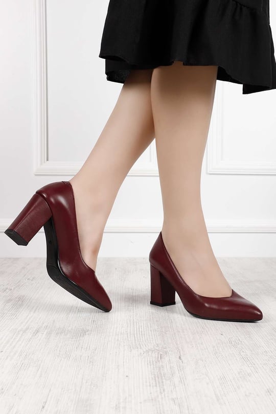 GÖNDERİ(R)  Genuine  leather pointed toe high thick heels women shoes 24171