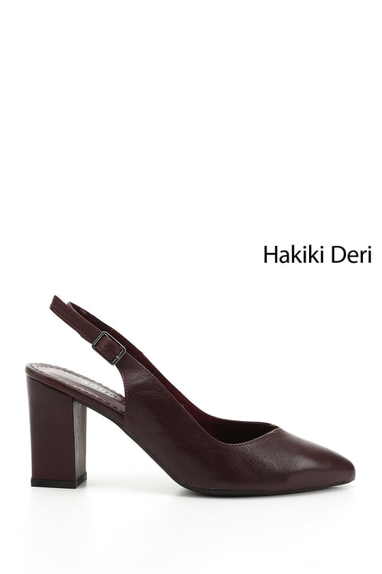 Kadın Bordo Antik Yüksek Kalın Topuklu Arkası Açık Hakiki Deri Ayakkabı