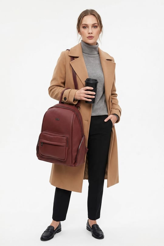 Women's Burgundy Handbag and Backpack