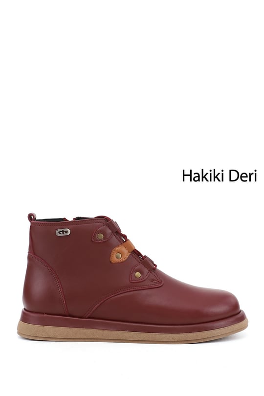 Kadın Bordo Fermuarlı Hakiki Deri Bot