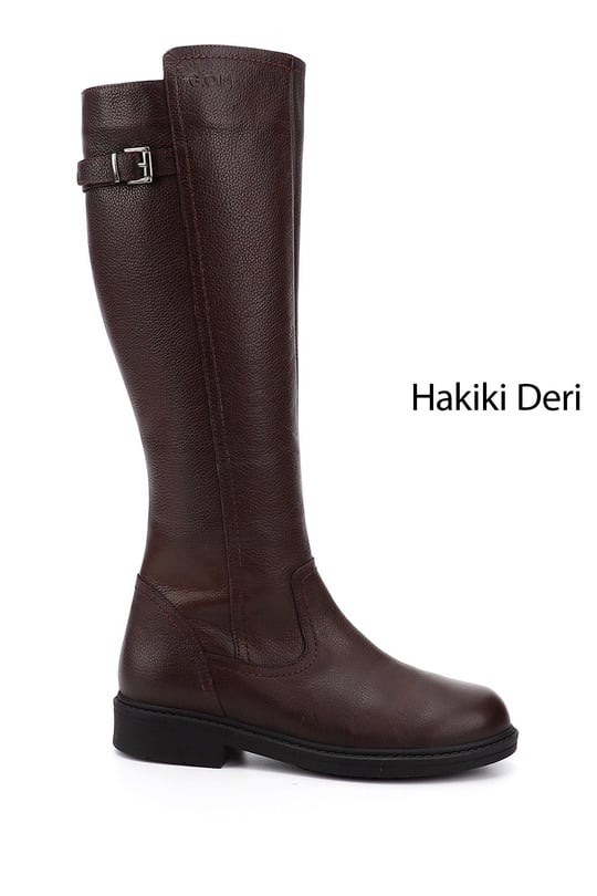 Kadın Bordo Floter Fermuarlı Kauçuk Taban Hakiki Deri Çizme