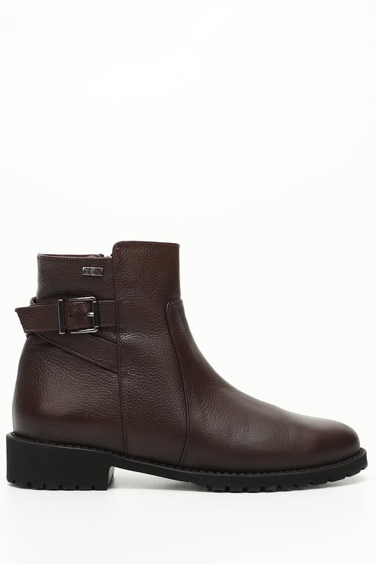 Gon Genuine Leather Round Toe Rubber Sole Heels Zippered Buckle Women's Casual Boots 46460
