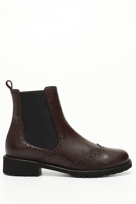 Gön Genuine Leather Round Toe Rubber Sole Heeled Elastic Women's Daily Chelsea Boots 48443