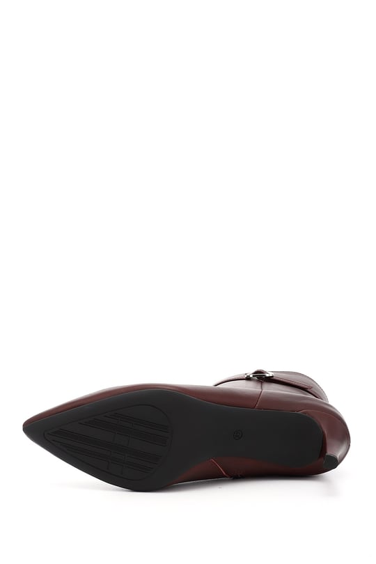 Women's Burgundy Zip-Up Thin-Heeled Genuine Leather Boots