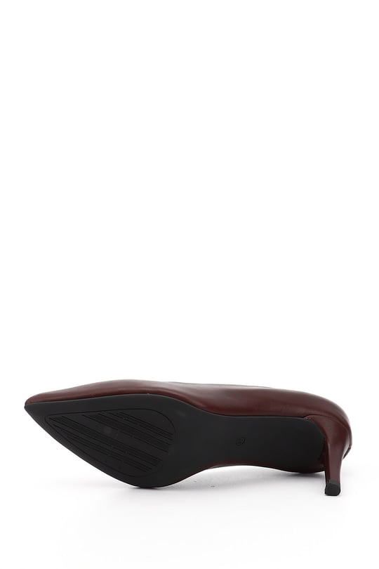 Women's Burgundy Platinum Pointed Toe Thin Heeled Genuine Leather Stiletto