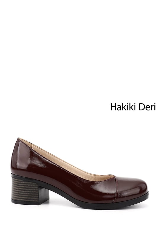 Women's Burgundy Patent Leather Short Chunky Heel Genuine Leather Shoes