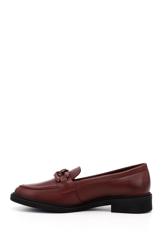 Kadın Bordo Tokalı Hakiki Deri Loafer Ayakkabı