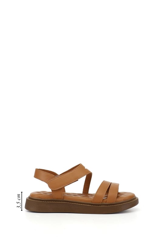 Women's Tan Genuine Leather Comfort Sandals with Velcro Straps