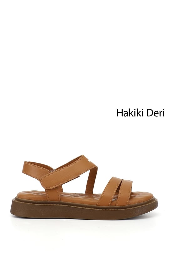 Kadın  Cırt Bantlı Dolgu Taban Hakiki Deri Comfort Sandalet