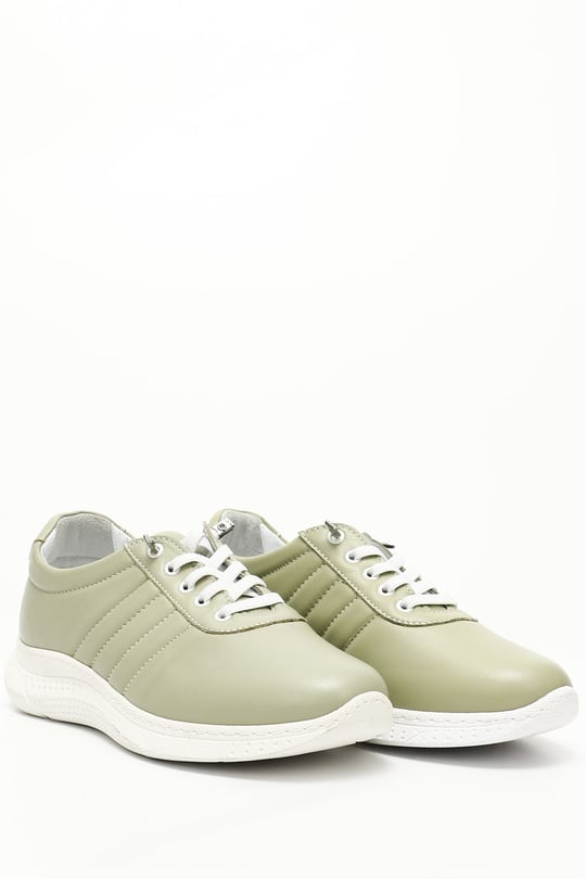Kadın FISTIK YEŞİLİ Bağcıklı Dolgu Taban Hakiki Deri Sneaker