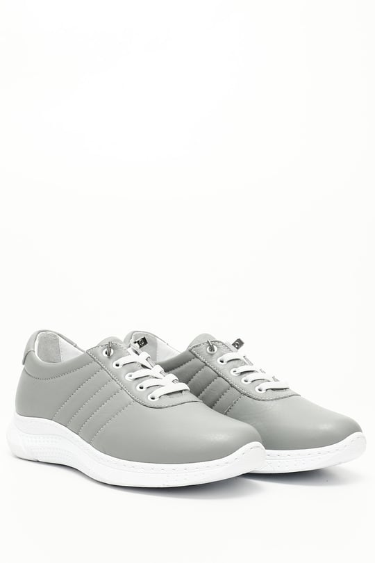 Kadın Gri Bağcıklı Dolgu Taban Hakiki Deri Sneaker