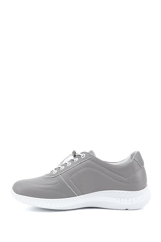 Kadın Gri Bağcıklı Dolgu Taban Hakiki Deri Sneaker