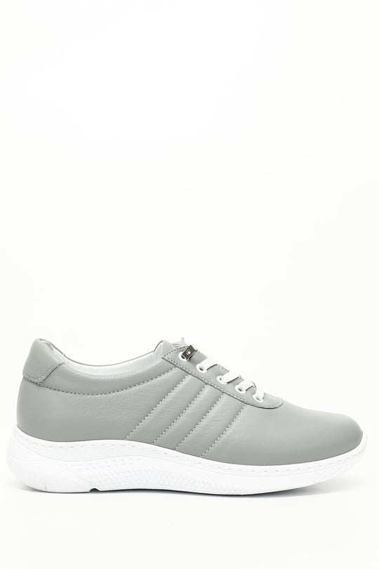 Kadın Gri Bağcıklı Dolgu Taban Hakiki Deri Sneaker