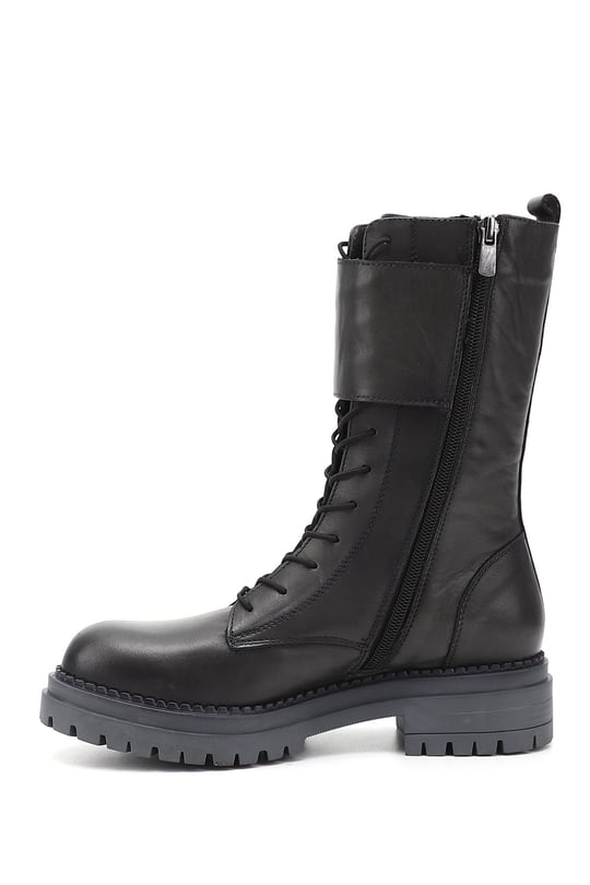 Women's Gray Zippered Genuine Leather Combat Boots