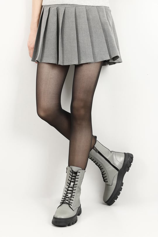 Women's Gray Zippered Rubber Sole Genuine Leather Combat Boots