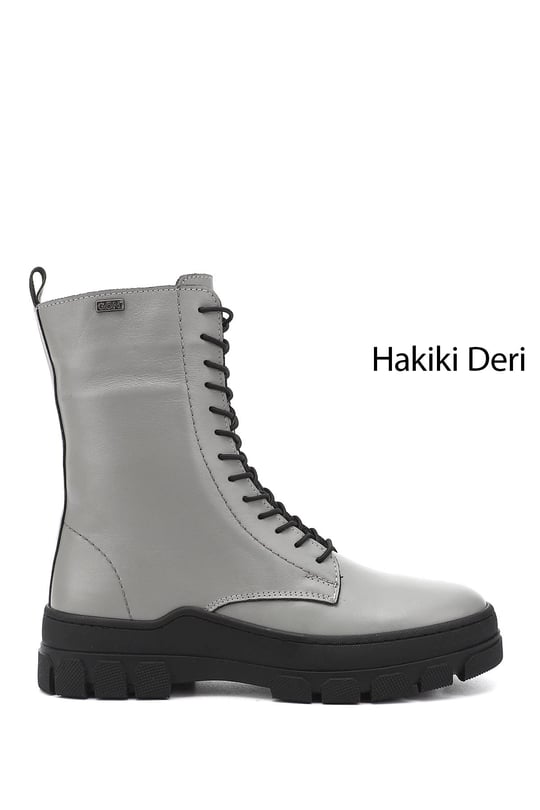 Women's Gray Zippered Rubber Sole Genuine Leather Combat Boots