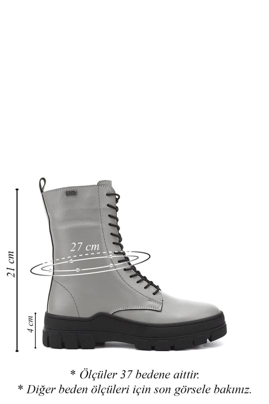 Women's Gray Zippered Rubber Sole Genuine Leather Combat Boots