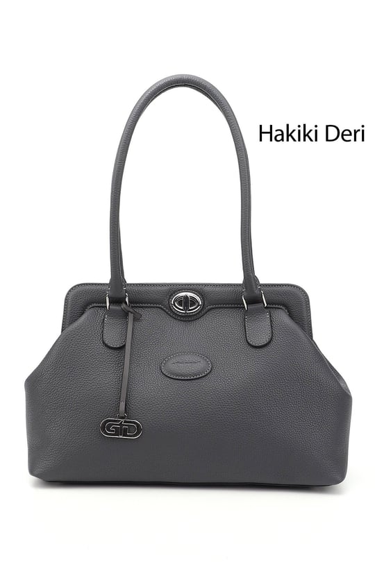Kadın Gri Floter Hakiki Deri El ve Omuz Çantası