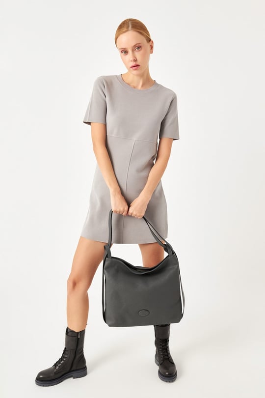 Women's Gray Floater Genuine Leather Shoulder and Backpack Bag