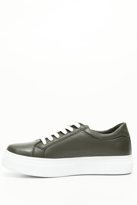 Kadın Haki Antik Bağcıklı Dolgu Taban Hakiki Deri Sneaker