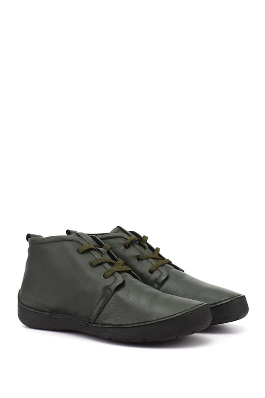 Women's Khaki Antique Lace-up Genuine Leather Comfort Boots