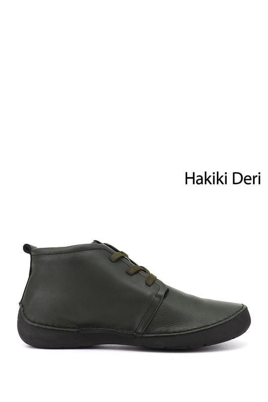 Women's Khaki Antique Lace-up Genuine Leather Comfort Boots