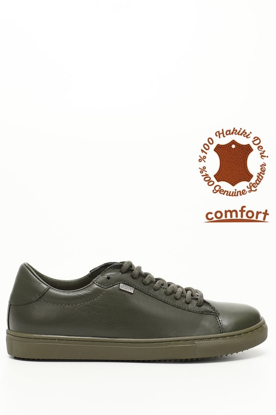 Kadın Haki Antik Bağcıklı Termo Taban Hakiki Deri Sneaker