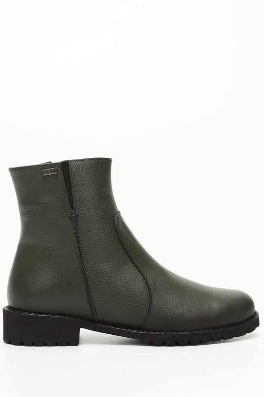 Gon Genuine Leather Round Toe Heeled Rubber Sole Zipper Women's Casual Boots 47408