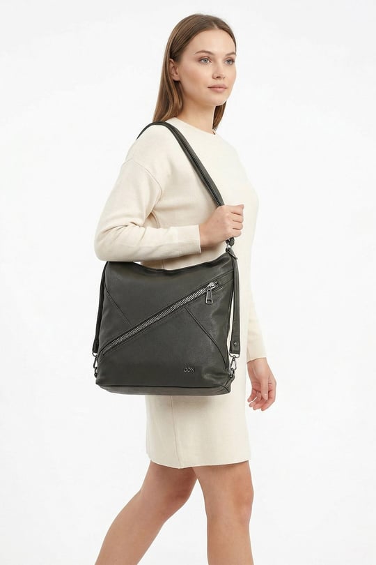 Women's Khaki Long Strap Shoulder and Backpack Bag