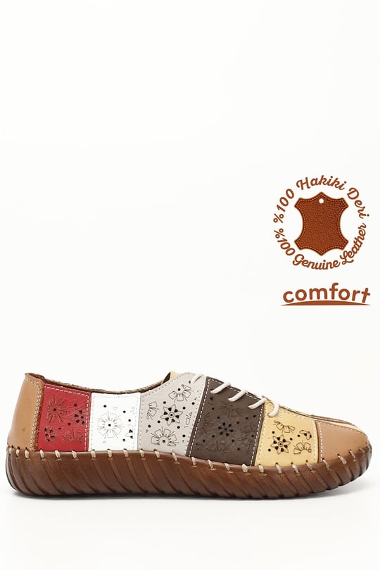 Kadın Hardal Bağcıklı Hakiki Deri Comfort Ayakkabı