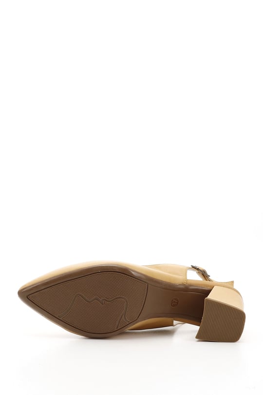 Women's Mustard Thick Heeled Slingback Genuine Leather Shoes
