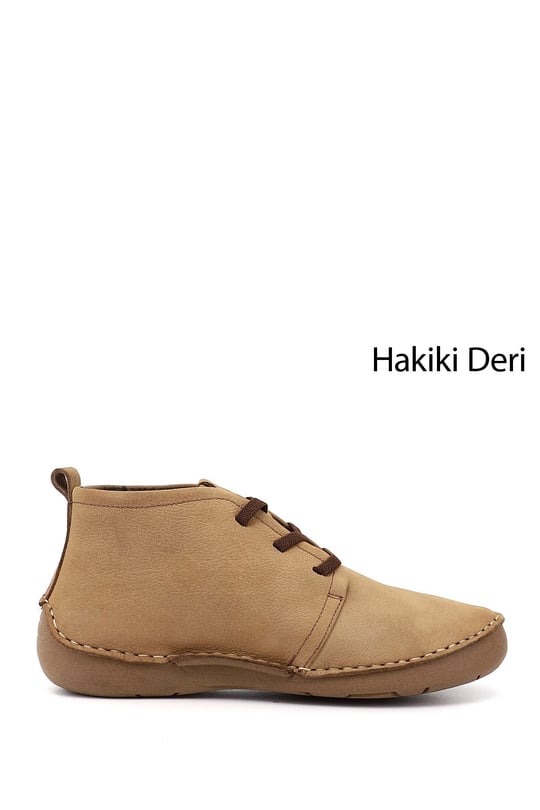 Kadın Hardal Nubuk Bağcıklı Hakiki Deri Comfort Bot