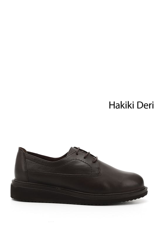 Kadın Kahve Antik Bağcıklı Dolgu Taban Hakiki Deri Ayakkabı