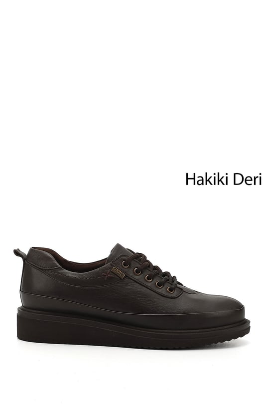 Kadın Kahve Antik Bağcıklı Dolgu Taban  Hakiki Deri Ayakkabı