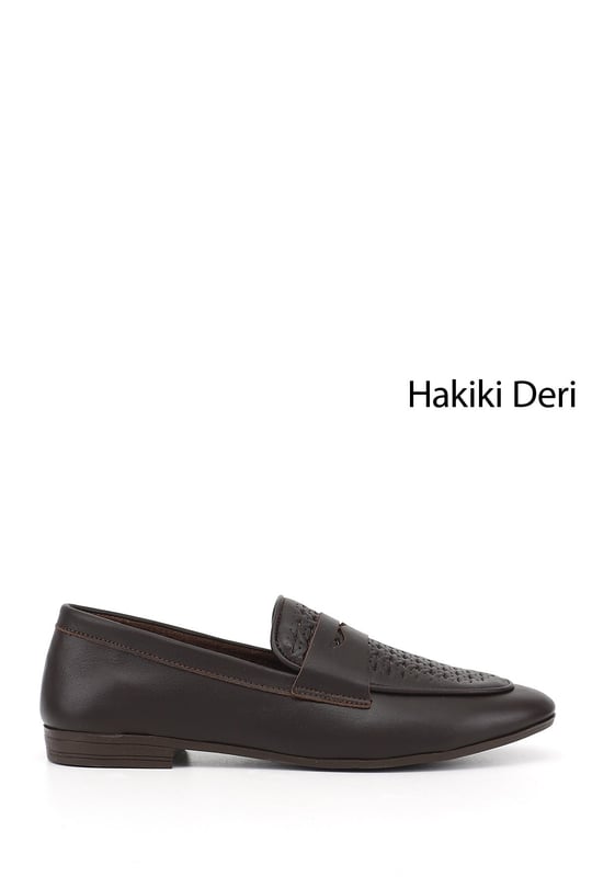 Kadın Kahve Antik Baskılı Hakiki Deri Loafer
