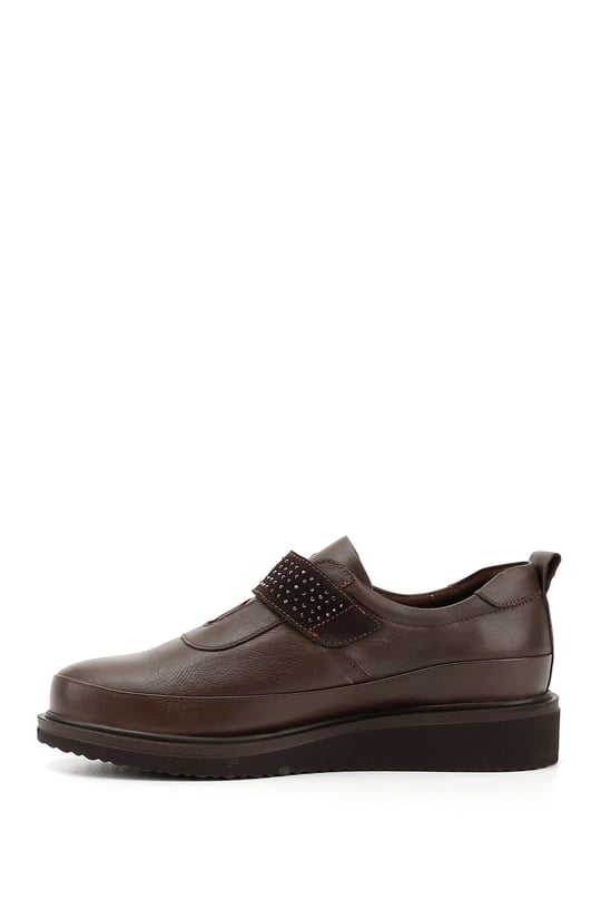 Women's Brown Antique Filled Sole Stone Detailed Genuine Leather Shoes