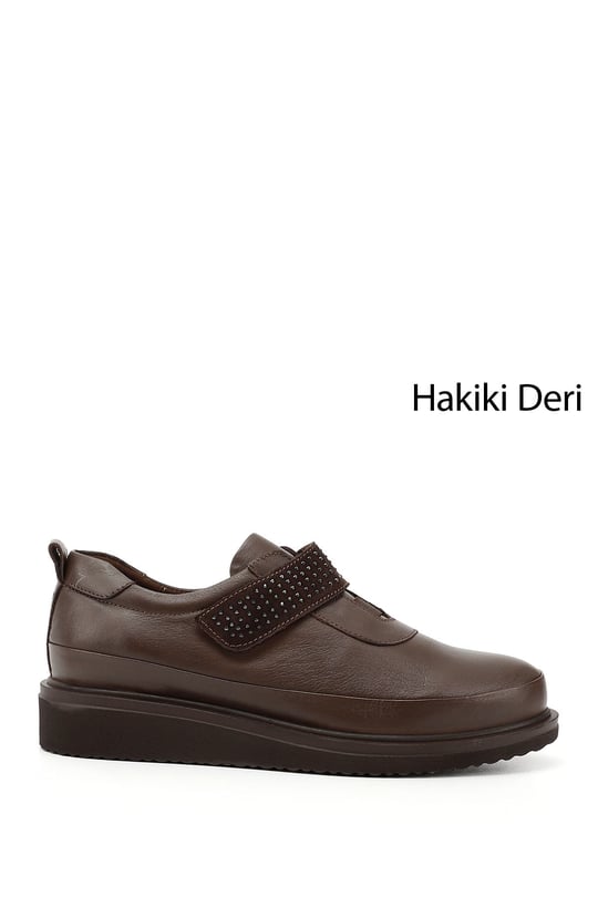Women's Brown Antique Filled Sole Stone Detailed Genuine Leather Shoes