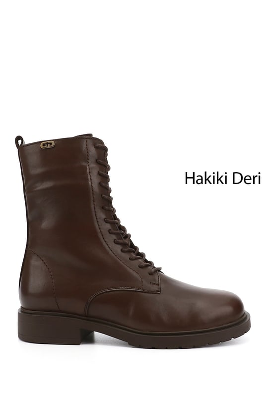 Kadın Kahve Antik Fermuarlı Hakiki Deri Postal Bot